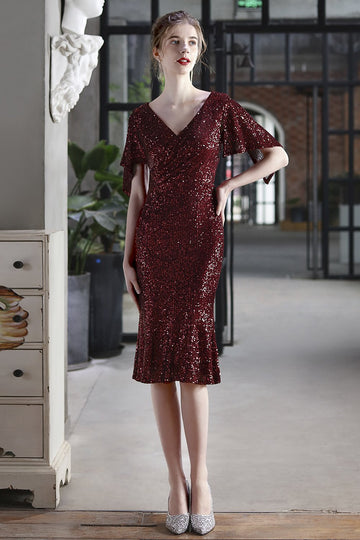 Vestido formal de sequin Borgonha Midi